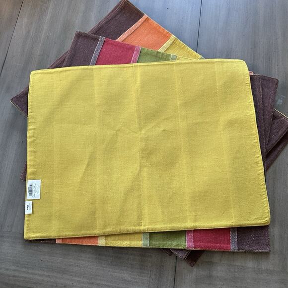 TAG Fall Placemats Set of 8 Rust Green Brown Earthtone Striped Cotton Blend. NEW - Picture 2 of 9
